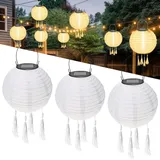 3Pcs Solar Lampions,LED Solar Lampions Garten Laterne,Lampions Außen Wetterfest Weiß,LED Lampion Solar Lichterkette Aussen,Solar Lampion Boho Style Weiß,Wasserdicht LED Solar Laterne Party Dekoration