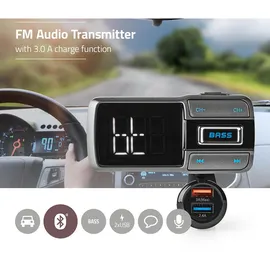 Nedis Audio Transmitter - Bluetooth 5.0 UKW-Sender für Playlists - Freisprechfunktion - 2 USB-Ladeanschlüsse (3.0A, 2.4A) - Flexibler Schwanenhals - LED-Display