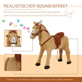Homcom Reitpferd Spielpferd Plüschpferd Spielpferd für Kinder Stehpferd mit Sound Beige