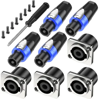 Jumwa 4Sets Speakon Adapter Speakon Stecker und Buchse Metall Panel Twist Lock mit Schraubendreher Kompatibel mit Neutrik Speakon NL4MP, NL4MPR, NL4FC, NL4FX, NLT4X, NL4 Serie, NL2FC