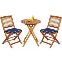 LuxusKollektion Balkonset 3tlg. Gartenmöbel Set Akazienholz klappbar Rundtisch 2 Stühlen Kissen
