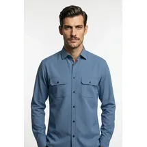 Olymp Regular Fit Cordhemd mit Kentkragen, Jeansblau, M