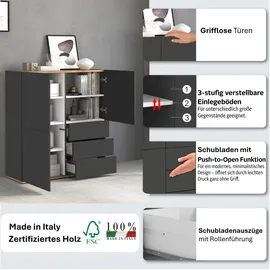 OTTO home Highboard 102 x 110 x 35 cm Anthrazit/Eiche matt