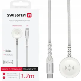 Swissten Swissten, Magnetisches Ladegerät 2.5W USB-C für Apple Watch Nylon 1.2m, Weiß - Weiß