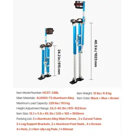 Vevor Trockenbau-Stelzen 615-1023mm, 103kg Belastbare Arbeitsstelzen mit Doppelten Federn Rutschfesten Fußplatten & Spanngurt, Verstellbare Aluminiumstelzen für Trockenbau Deckenbau Baustelle, Blau