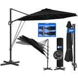 Kesser KESSER® Sonnenschirm Ampelschirm SUN Rund XL Ø330 cm Inkl. Abdeckung + Windsicherung 7-Fach Verstellbar Neigbar Kippbar Groß 360° Drehbar Gartenschirm mit Kurbel Sonnenschutz UV50+