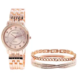 Excellanc Geschenkset Damen Uhr Gliederarmband Armreif Armband roségoldfarbig 1800218