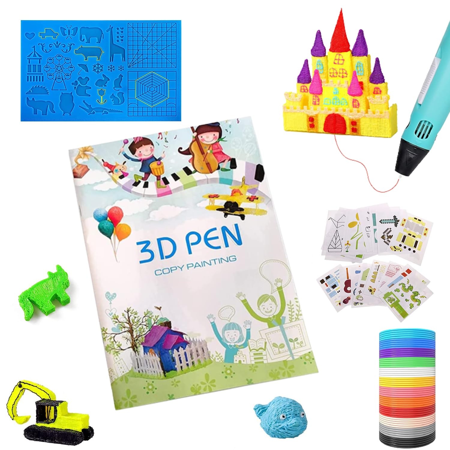 3D stifte für kinder, 3D stift vorlagen (40 Muster) starterset zubehör 3D pen filapen 1.75mm PLA Filament 10 Farben 5M für 3D drucker stift