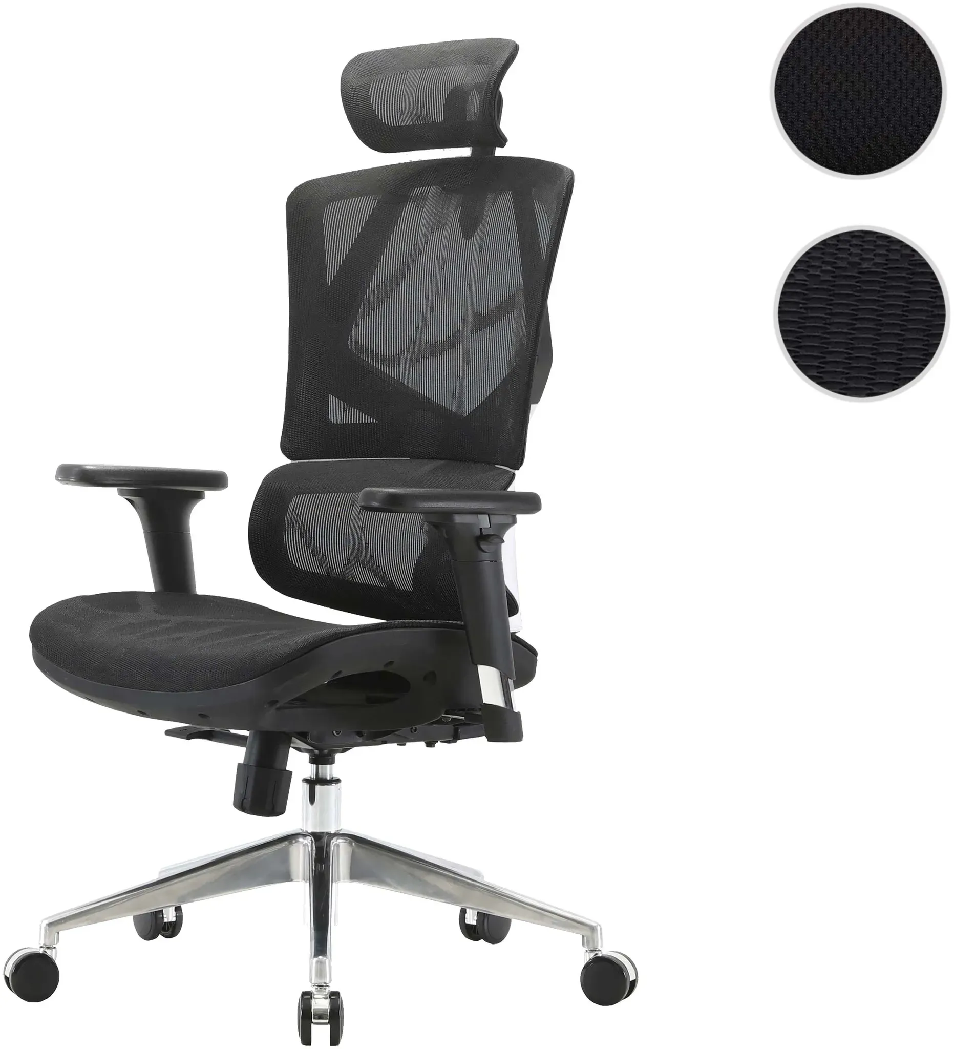 Bürostuhl HWC-J89, Schreibtischstuhl ergonomisch, Lordosenstütze hohe Rückenlehne 3D-Armlehnen ~ Mesh schwarz