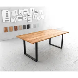 DELIFE Esstisch Edge 200x100 Akazie Natur Metall schwarz Live-Edge, Esstische, Baumkantenmöbel, Massivholzmöbel, Massivholz