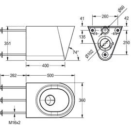 KWC AR T-WC, HEAVY DUTY, Edst., Hw.-Mont., 360x350x500 mm, ohne Sitz