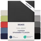 Dreamzie Premium Topper Spannbettlaken 180x200 cm - 200x200 cm - extra niedriger Seitenhöhe - für Topper - Topperauflage - Spannbetttuch Jersey Baumwolle, 150 g/m2 - Oeko-TEX - Dunkelgrau