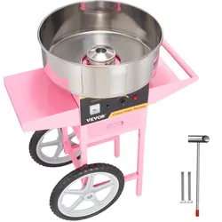 VEVOR Elektrische Zuckerwattemaschine mit Wagen, 1000 W, Kommerzielles Zuckerwattegerät mit Edelstahlschüssel, Zuckerschaufel und Schublade, Perfekt für Kindergeburtstag, Familienfeier, Rosa