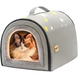 Jiupety Hundehütte Indoor, 2-in-1 Hundehaus für Drinnen, M Größe Hundehöhle Kleine Hunde für Katze und kleine Hunde, Warme Höhle Schlafnest, Grau