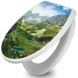 banjado WC-Sitz mit Absenkautomatik Motiv Bergsee Alpen (umweltfreundliches Material, integrierte Scharniere), 44,5 x 37 x 5 cm weiß