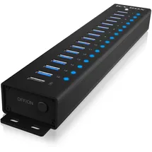 Icy Box HUB 16x USB 1x USB Laden, USB 3.2 Gen 1 96W Netzteil, USB-A, Aluminium, IB-HUB1717-U3 16+1 Port), USB (17 Ports) & Schwarz