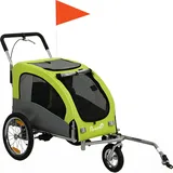 PawHut 2-in-1 Hundeanhänger für Fahrrad Hundebuggy für kleine & mittelgroße Hunde bis 20 kg Faltbarer Fahrradanhänger mit 600D Oxford, Reflektoren, Handbremse, Universelle Kupplung, Grün   Aosom