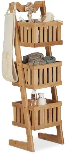 Relaxdays Badregal Bambus 3 Körbe Hellbraun