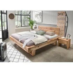 Massivholzbett HOME AFFAIRE "Ultima Balkenbett Doppelbett, Füße mit Kufenform", braun (wildeiche), B:158cm L:228cm, Betten, FSC-zertifizierte Wildeiche oder Fichte, viele Breiten zur Auswahl