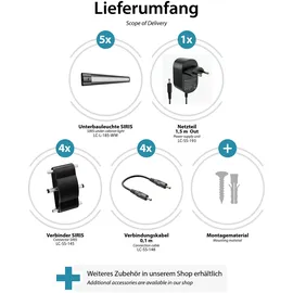 ledscom.de LED Unterbau-Leuchte SIRIS schwarz matt, flach, 30cm, je 368lm, warm-weiß, 5er Set