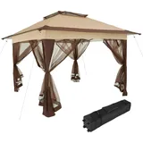 Tectake Faltpavillon Carabobo 3,64 x 3,64 m inkl. 4 Seitenteile Braun