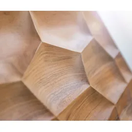 DeLife Couchtisch Solu Akazie Natur 4 Schübe Fuß schwebend Metall Schwarz 3D-Front