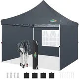 COBIZI Pavillon 3x3 mit 3 seitenwänden & 4 Sandsäcke, faltpavillon 3x3 wasserdicht stabil, Pop Up Pavillon UV-Schutz 50+ Partyzelt Gartenpavillon für Strand Hochzeit Camping, Grau