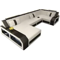 Sofa Dreams Wohnlandschaft, Weiß, Schwarz, Leder, Freiform, 380x86x197 cm, Wohnzimmer, Sofas & Couches, Wohnlandschaften, Wohnlandschaften in U-Form