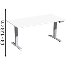 Geramöbel Schreibtisch Elevate Plus, elektrisch höhenverstellbar, HxBxT 630-1.280 x 1.600 x 800 mm, weiß/silber