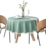 FANIVIN Cotton Linen Tischdecke Tischtuch Tischwäsche Couchtisch Küchentischabdeckung Tafeltuch Waterproof Rund Blau Durchmesser 120cm