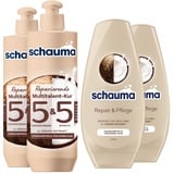 Schauma 5&5 Reparierende Multitalent-Kur (2x300 ml) Haarmaske Haarkur Splissversiegelung & Schwarzkopf Spülung Repair & Pflege (2x250 ml) Kokos-Extrakt pflegt bessere Kämmbarkeit