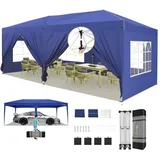 Hoteel Pavillon 3x6 Faltpavillon 3x6 Wasserdicht Stabil Winterfest,Partyzelt 3x6 Pop Up Pavillion Klappbar mit 6 WändeN|4 Sandsäcke|3 Höhenverstellbar|UV-Schutz,Navy Blau