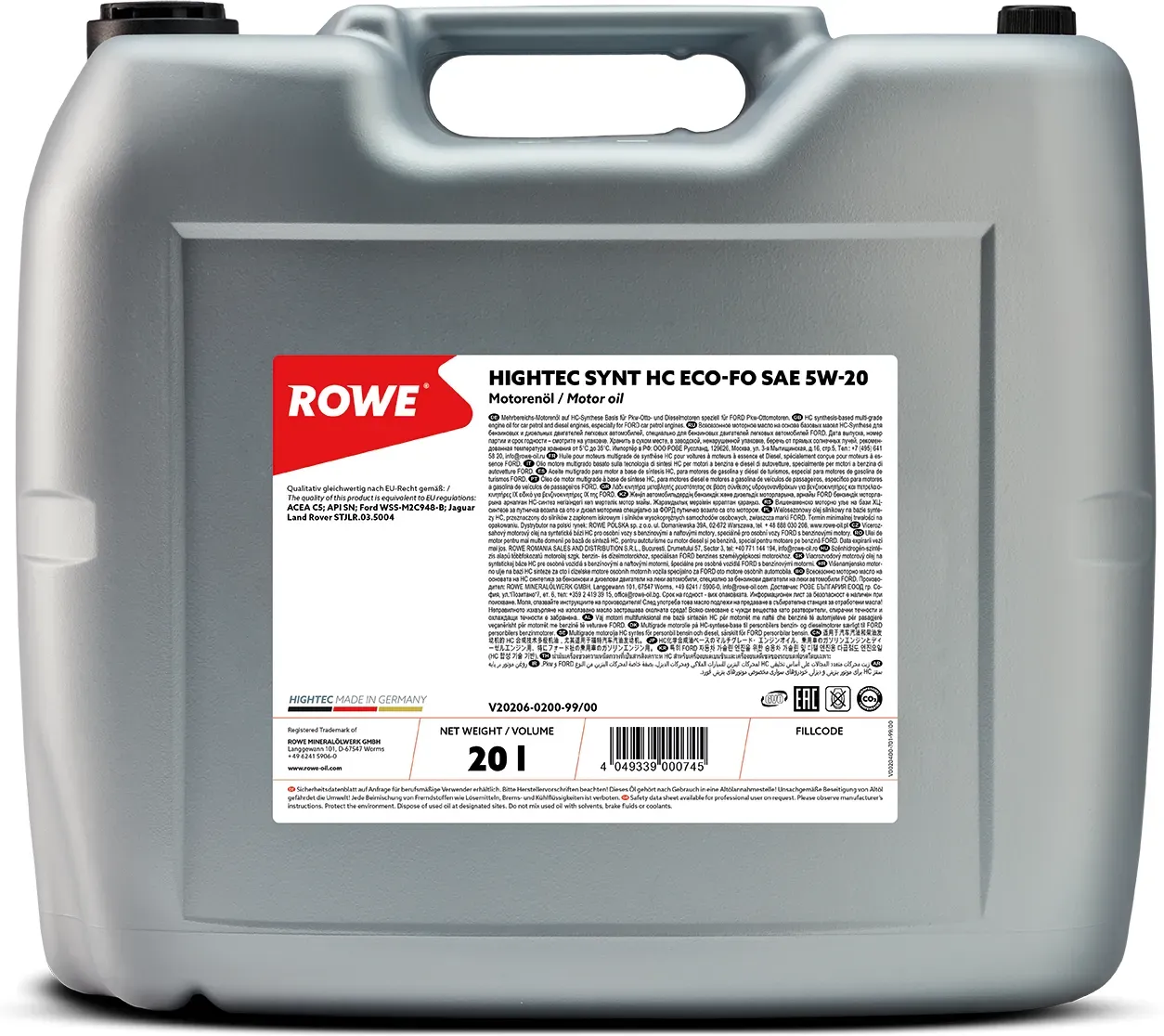ROWE Motoröl HIGHTEC SYNT HC ECO-FO SAE 5W-20 [20 L] 20206020099 20l