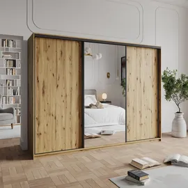 masseno Schwebetürenschrank TAVI 250 x 205 x 60 cm Eiche Artisan/Schwarz