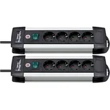 2 Stück Brennenstuhl Premium-Alu-Line, Steckdosenleiste 4-fach - Steckerleiste aus hochwertigem Aluminium (mit Schalter und 1,8m Kabel) Farbe: schwarz