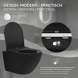 ECD Germany LuxeBath Hänge-WC mit WC-Sitz Schwarz matt