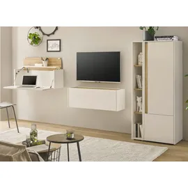 furn.design Wohnwand, Weiß, Eiche Wotan, Kunststoff, Nachbildung,Eiche, Uni, 5 Fächer, 310x158x40 cm, Wohnzimmer, Wohnwände, Anbauwände