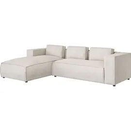 s-style möbel - Modernes Ecksofa Bello aus Beige Cord mit Ottomane links und weichem Sitz, B/T/H: 262 cm / 176 cm / 64 cm - Beige