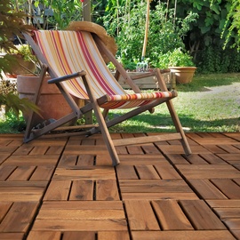 ETC Shop Etc-shop - Holzfliese Akazie 30 x 30 Terrassenfliesen Holz Terrassenplatten Klicksystem Außen Klickfliesen Balkon, wetterfest rutschfest, h 1,9 cm,