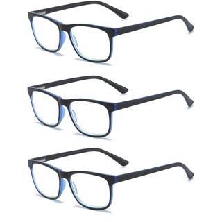 MMOWW 3er-pack Lesebrille Damen und Herren, Anti-blaue Computerbrille mit Federscharnieren(Blau, +2,5