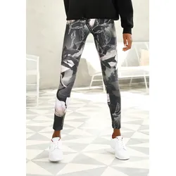 Leggings LASCANA ACTIVE "Tropical", Damen, Gr. S (36/38), N-Gr, bunt (gemustert, khaki, hellrosa), Obermaterial: 94% Baumwolle, 6% Elasthan, gemustert, sportlich, figurbetont lang, Hosen, mit abstraktem Blumenprint, Loungewear