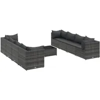 vidaXL 9-tlg Garten-Lounge-Set mit Kissen Grau Poly Rattan Modell 80