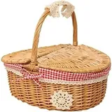 Alovez - Picknickkorb mit Deckel, geflochtener Rattan-Weidenkorb, Korb im Landhausstil in den Farben Rot und Weiß