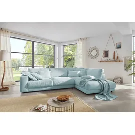 KAWOLA Ecksofa Madeline Cord Recamiere rechts hellblau