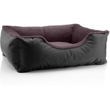 BedDog Hundebett Teddy, Hundesofa aus Cordura und Microfaser-Velours, waschbares Hundebett mit Rand, Hundekissen Vier-eckig, für drinnen, draußen, Größe M, schwarz-braun