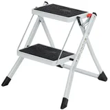 Songmics Trittleiter mit 2 Stufen, zusammenklappbar, Trittbreite 20 cm, Gummi, rutschfest, mit Griff, Belastung 150 kg, aus Stahl, Weiß und Schwarz
