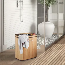 Relaxdays Wäschekorb Bambus, eckig Weiß,Hellbraun