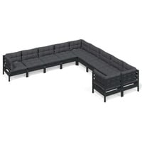 vidaXL 10-tlg. Garten-Lounge-Set mit Kissen Schwarz Kiefernholz