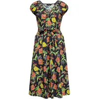 Queen Kerosin Damen Swing Kleid Tropischer All-Over-Print Sommerkleid Hibiskus 50S 40S 60S Tropical Vintage Rockabilly Rockabella Hibiskus Black - XL