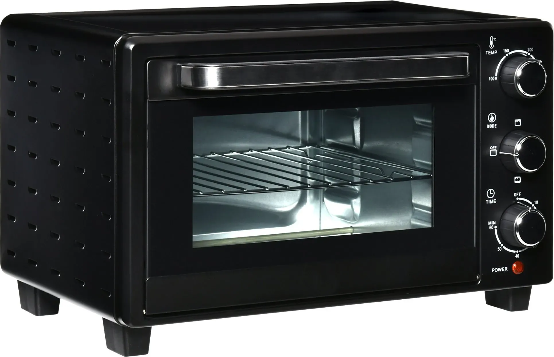 HOMCOM Minibackofen  21L, 3 Kochmodi, 100°C-230°C, 1400W, Edelstahl & Glas, Schwarz+Silber, 46,4x38x28,5cm  Aosom
